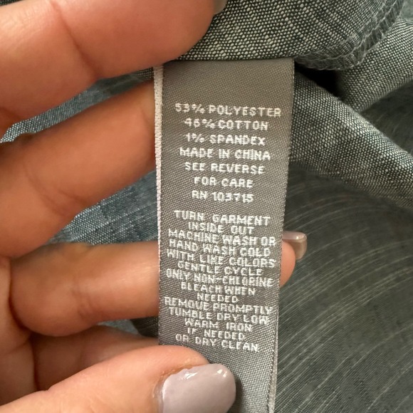 Sharagano Blue Chambray Button Front Midi Shirt Dress Belted Tab Sleeves 8 - Picture 5 of 7